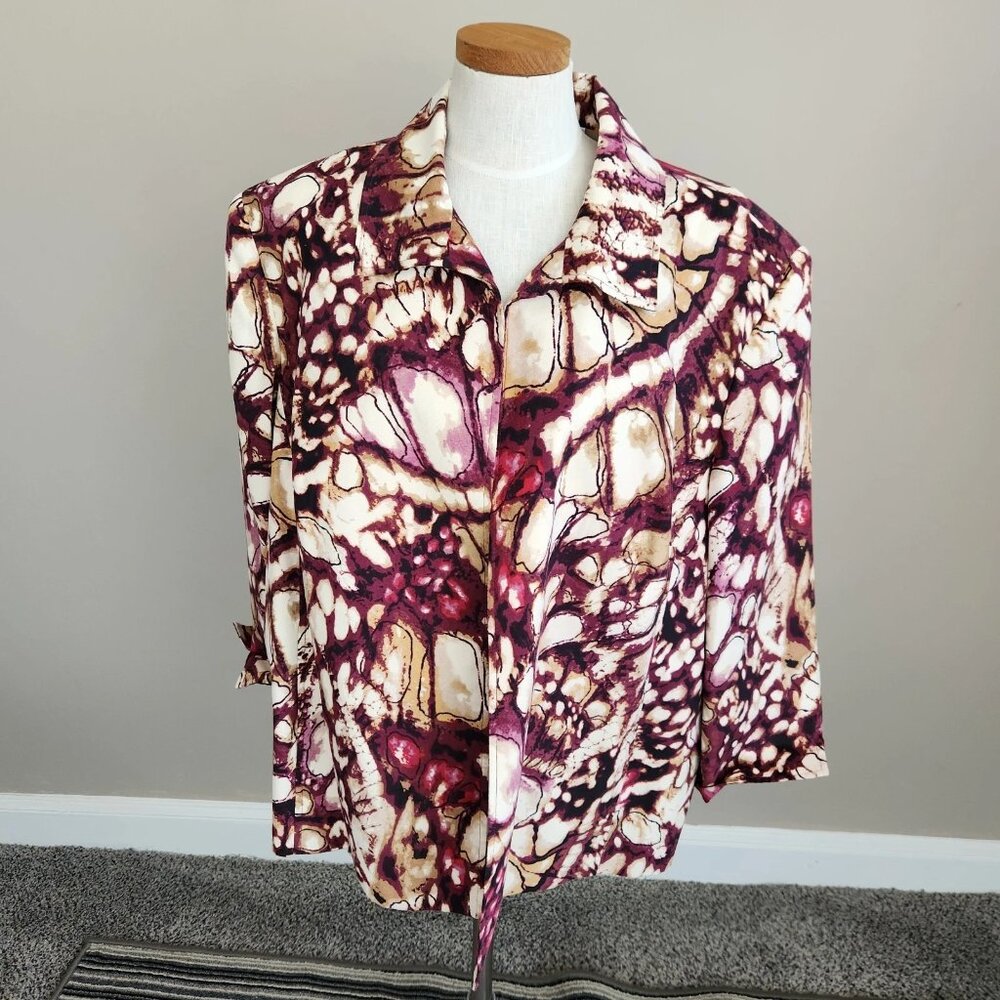 Alfred Dunner Womens 24W Jacket Open Front 3/4 Sleeve purple beige